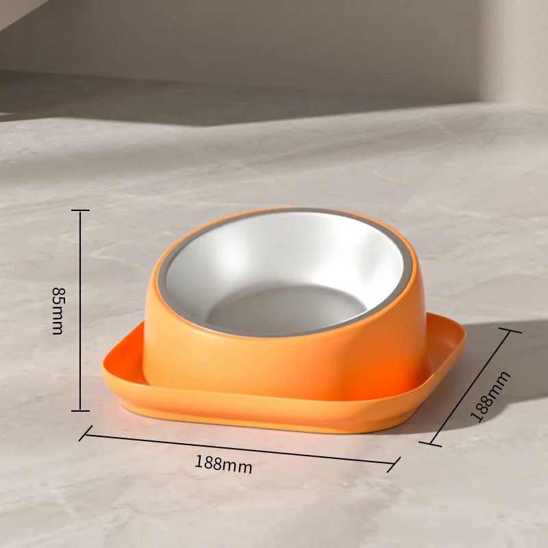 15 Degree Angle Tilted Mouth Anti Knock Cat Bowl Protection Cervical Stainless Steel Dog Bowl Separated Food Bowl