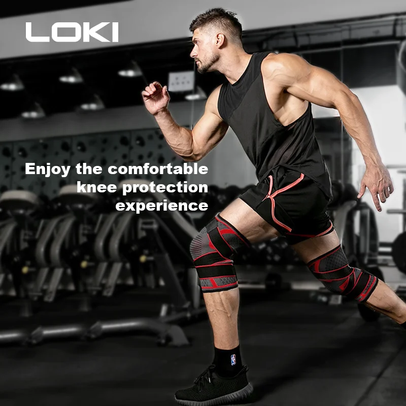 LOKI Factory Wholesale HD-K213D knitted gym knee sleeve Antislip outdoor basketball knee brace with belt