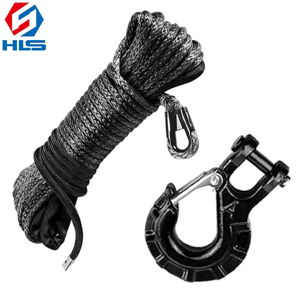 Heavy Industry Tractor Tug Winch Lines  Blue 12-Strand Synthetic ATV/UTV Winch Rope  and  hook