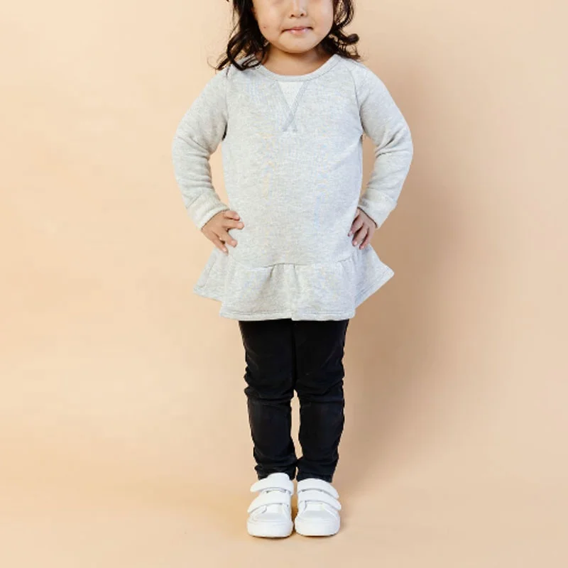 Hot Sale Knitted Long Sleeve Frill Dress Baby Girls Dress Top For Autumn Winter