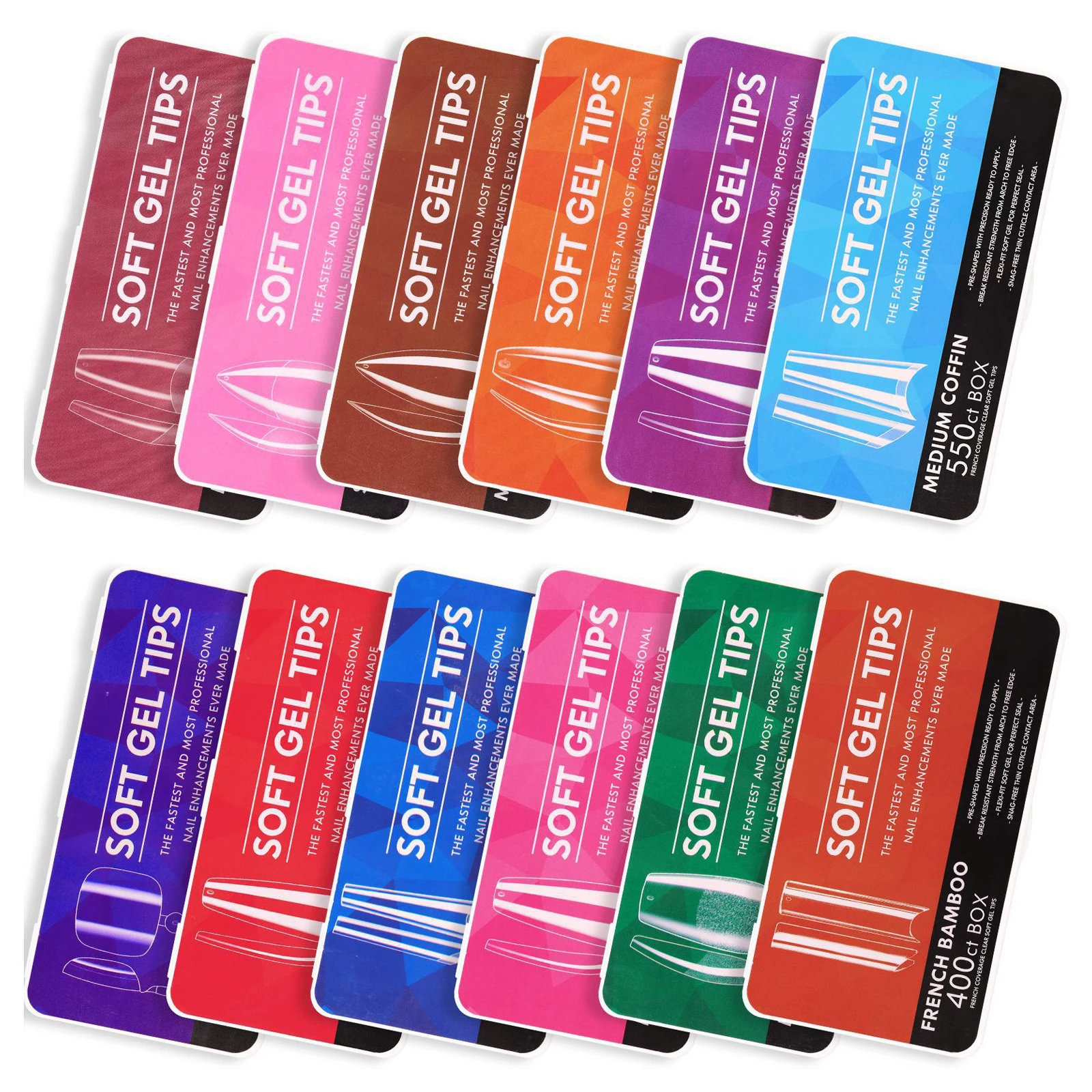 500pcs full cover soft gel nail tips x coffin round almond oval stiletto extension refill gelly soft gel nail tip