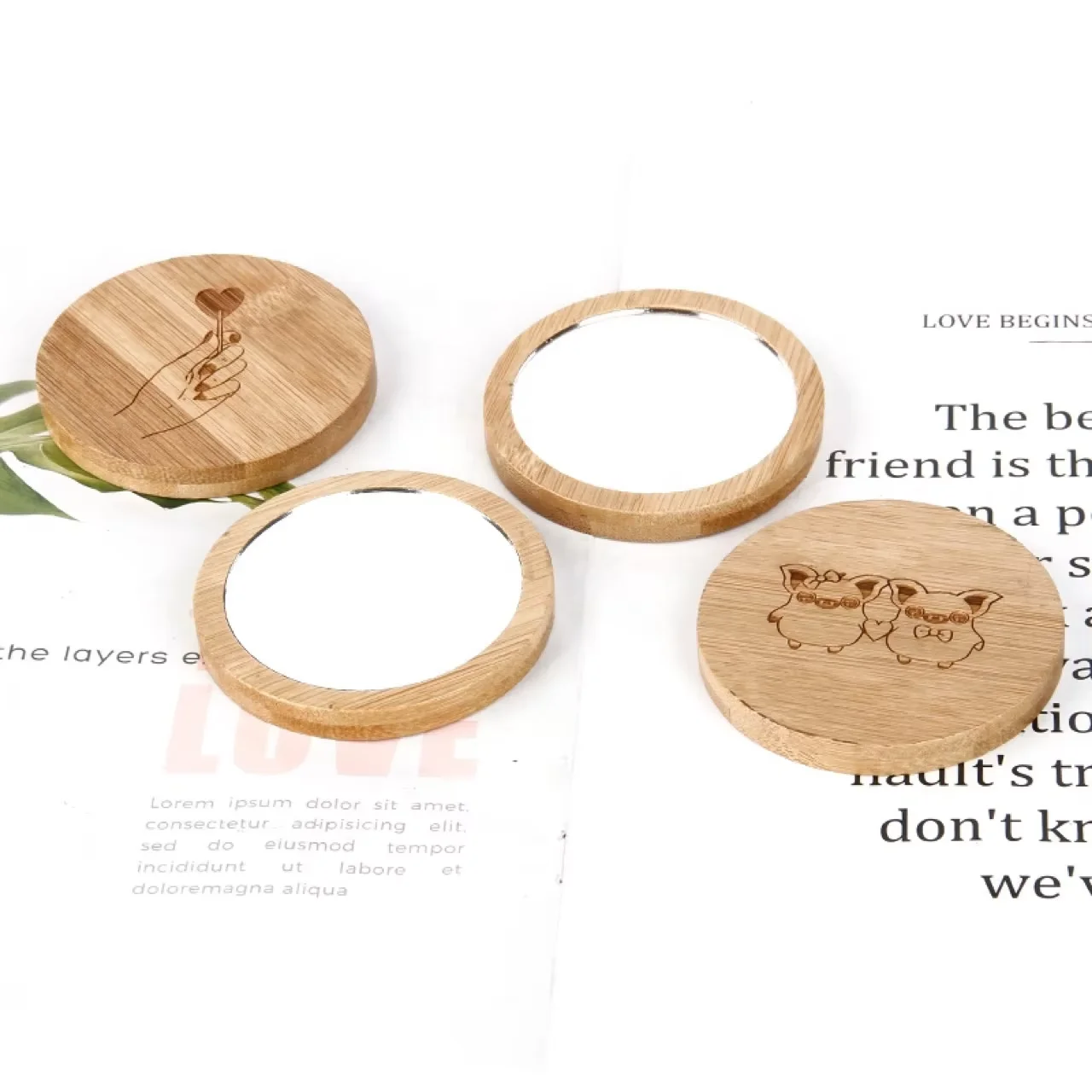 Wholesale Eco-friendly Bamboo Mirror Round Design Pocket Makeup Hand Mirror For Girls Gift Beauty Cosmetic Mirrors