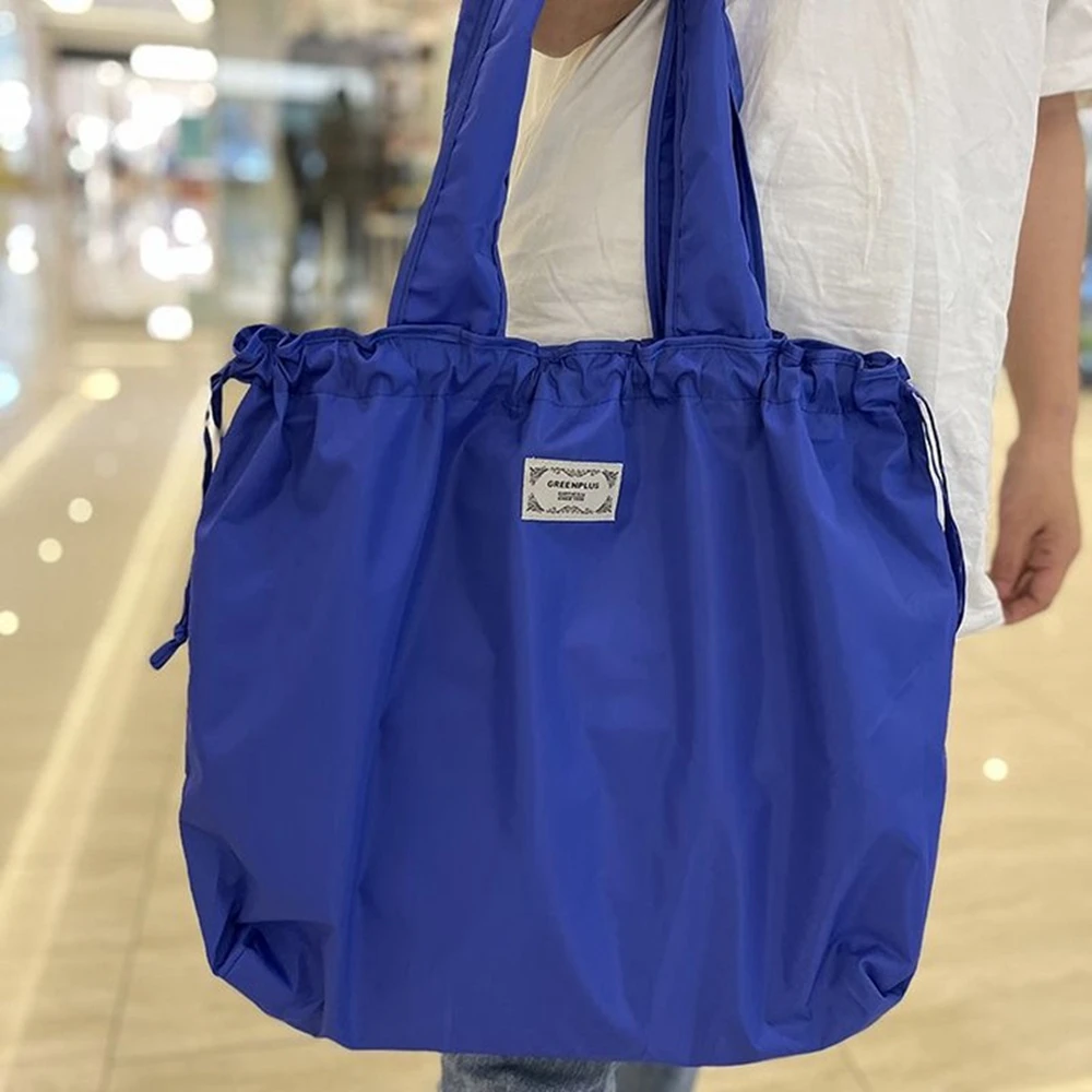 Folding tote bag reusable 190t polyester rpet foldable grocery shopolyestering bag shoulder tote bag