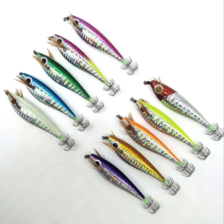 Octopus Cuttlefish Japanese squid jig Luminous   9.5cm  9g Wooden  Egi Shrimp Squid Hook Fishing Lure