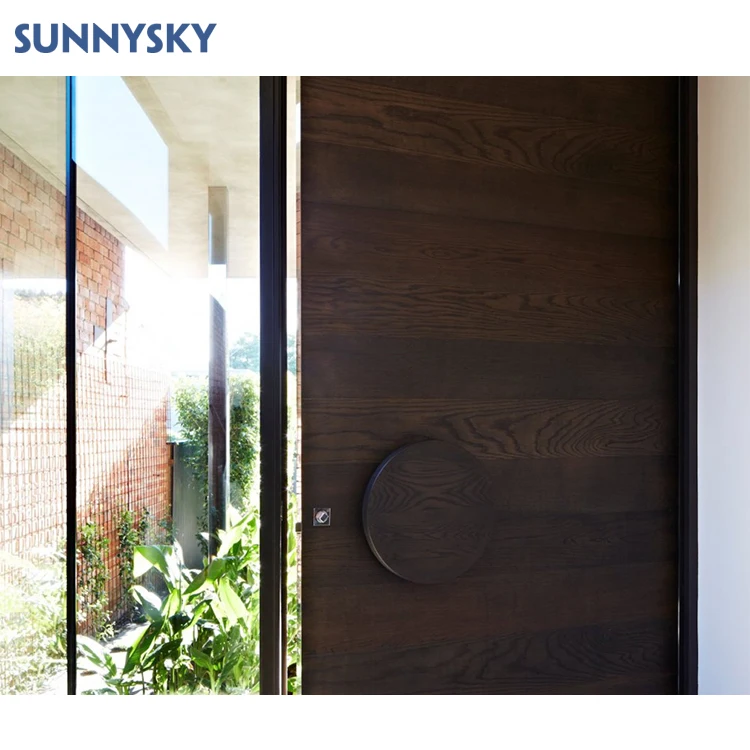 Sunnysky design Flush Design Open-pore Finish American Red Oak Solid Wooden Exterior Front Entry Door For Houses