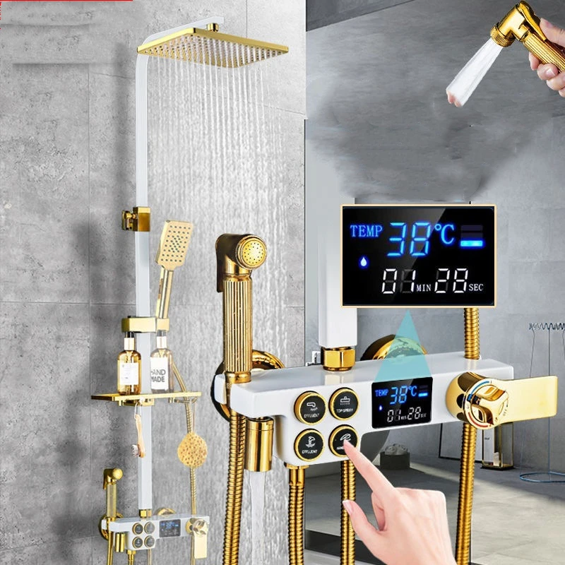 Hot Cold Shower Set led Smart Digital Thermostatic System Shower SPA Rainfall Wall Mount Full Kit Faucets Shower Set