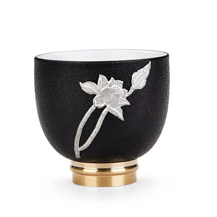 High-grade Small Tea Cup Frosted Black Gold Handle Tea Cup Sets Ceramic Fancy Wedding Gift Tea Cups China