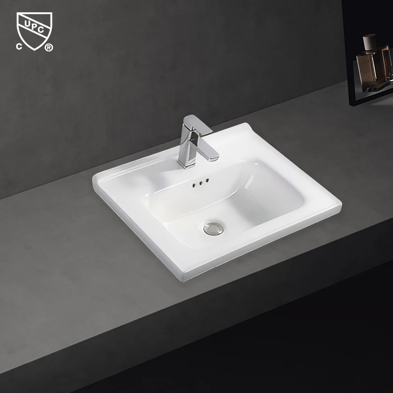 Cupc Modern 60cm Rectangular Bathroom Vanity Sink Single-Hole Faucet Mount Hotel Porcelain Basin for Wash Use