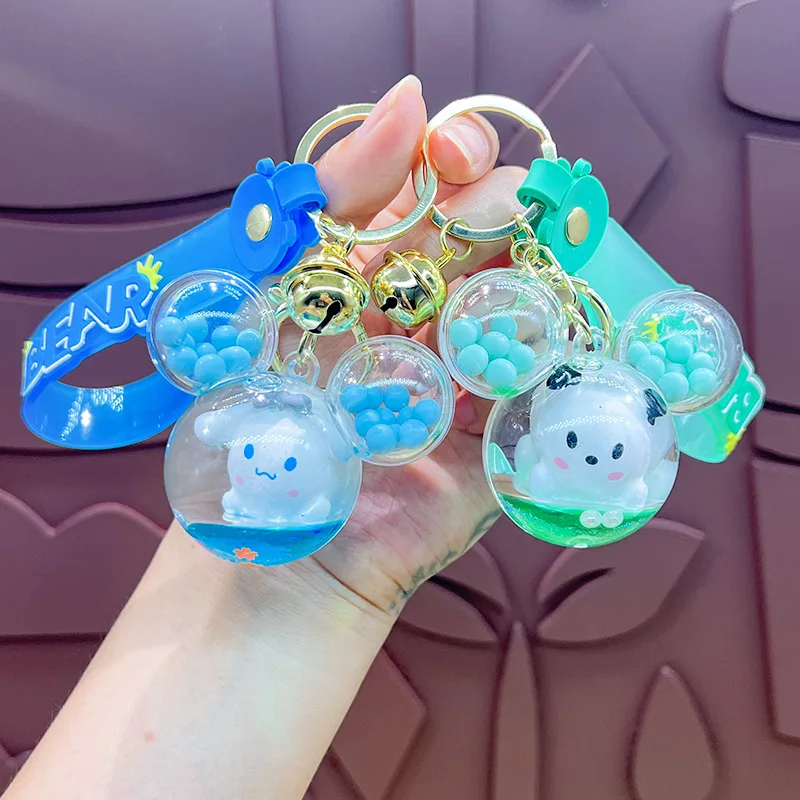 Wholesale Factory Kuromi Keyholder Creative Drifting Bottle Quicksand Keyring New Cute Doll Cooker Liquid Keychain