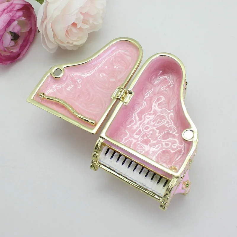 SHINNYGIFTS Pewter Enamel Hand Painted Big Size Piano Trinket Box Wedding Gifts Desk Decorative Box