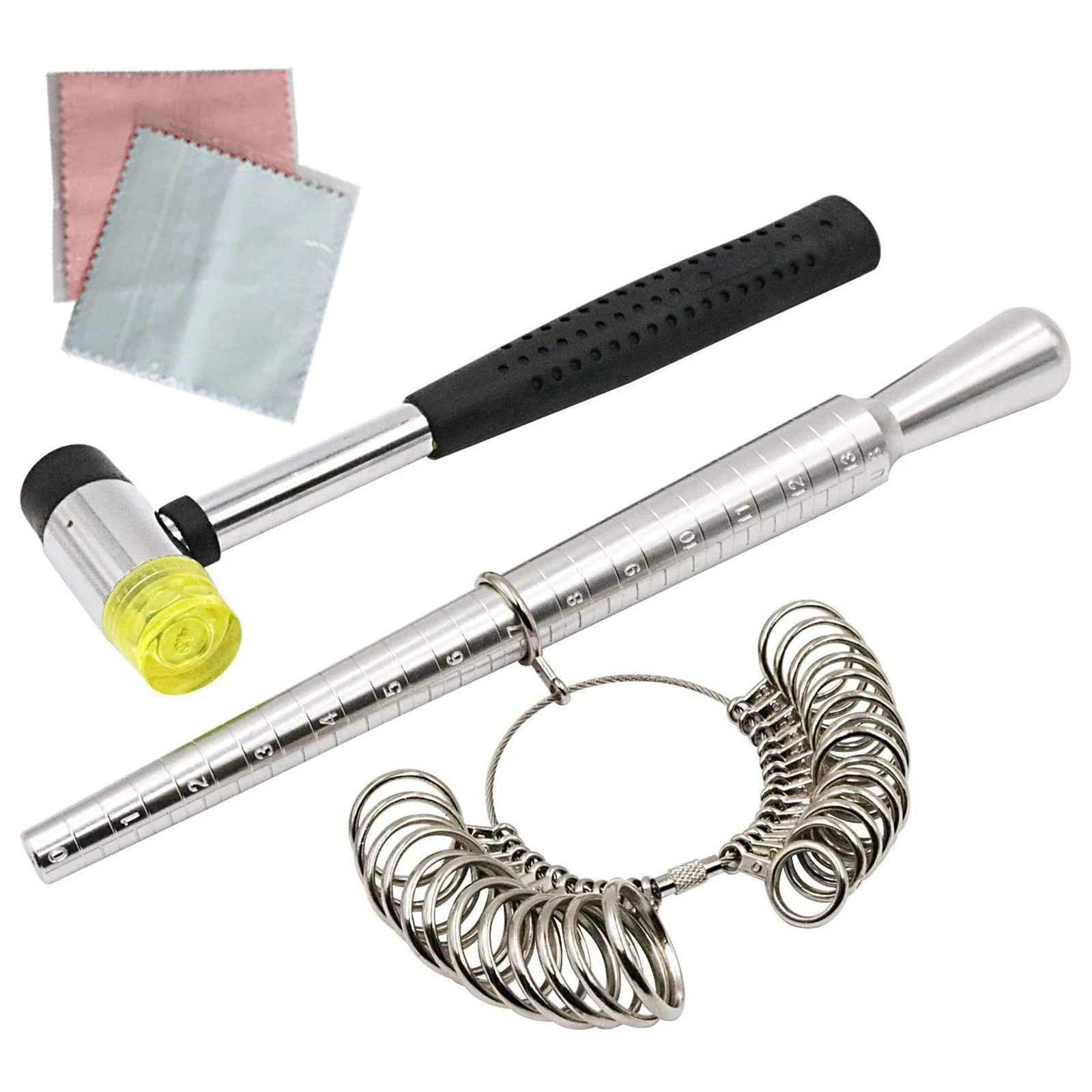 Metal Jewelry Tools Set Including Ring Size Mandrel Rod Polish Cloth Mandrel Effective Finger Gauge for Measuring Purpose