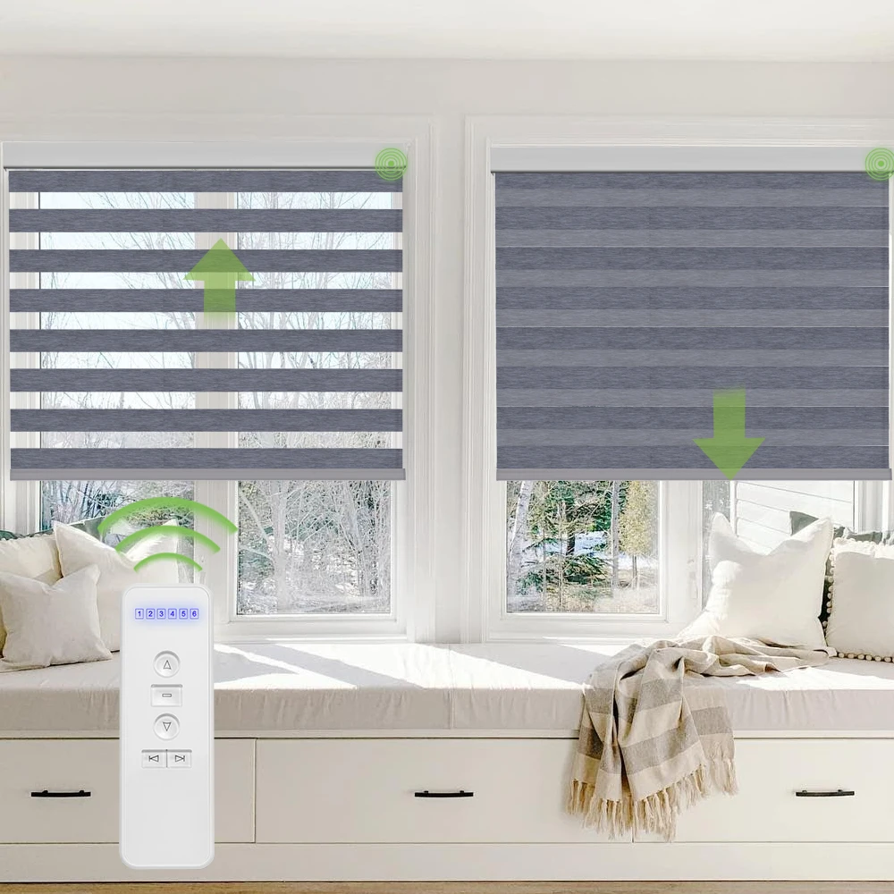 Customized Indoor Alexa Smart Electric Motorized Zebra Roller Blinds For Home Decor
