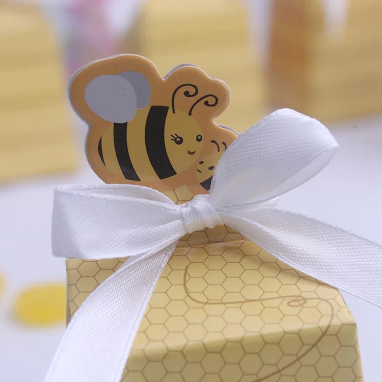 Cartoon Bee Yellow Hexagon Chocolate Sweet Candy Packaging Box For Baby Shower Party Decoration Kids Birthday Gift Boxes