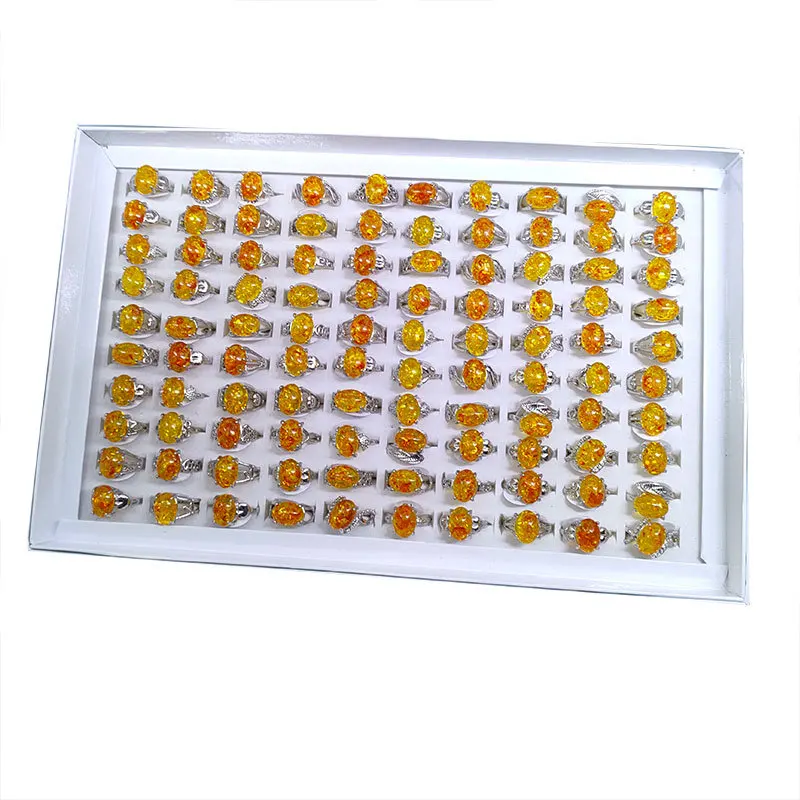 Factory Price African Style Cheap Resin Amber Rings Mixed Styles Ring Women Silver Color Alloy Rings Jewelry Gift Stall Good