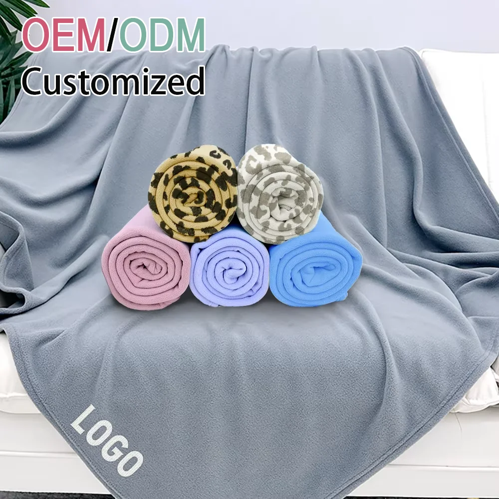 Wholesale Polar Fleece Customized Travel Throws mink LOGO Recycle RPET Brush Gift love Solid Color Printed Promotion Blanket