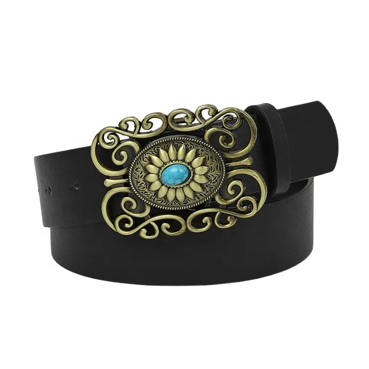 Модный женский ремень в стиле ретро сапфир инкрустированный ремень с западной пряжкой