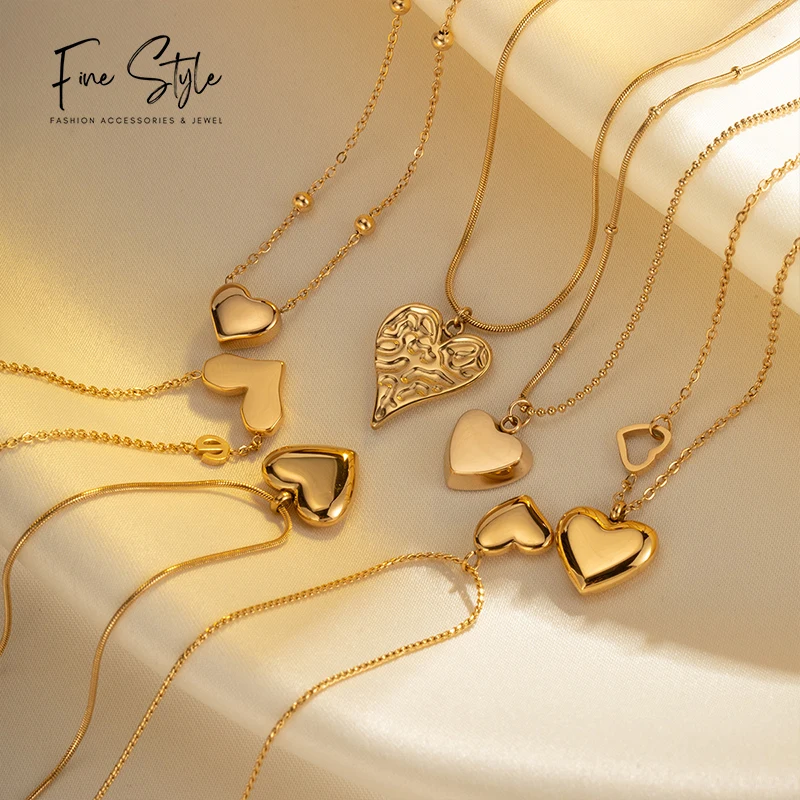 Stainless Steel Gold Zircon Heart fashion jewelry necklaces for women