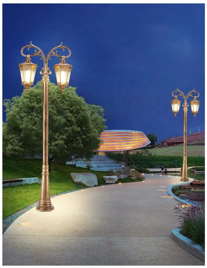 Outdoor double headed European style antique courtyard lights, decorative power supply road waterproof lamp posts