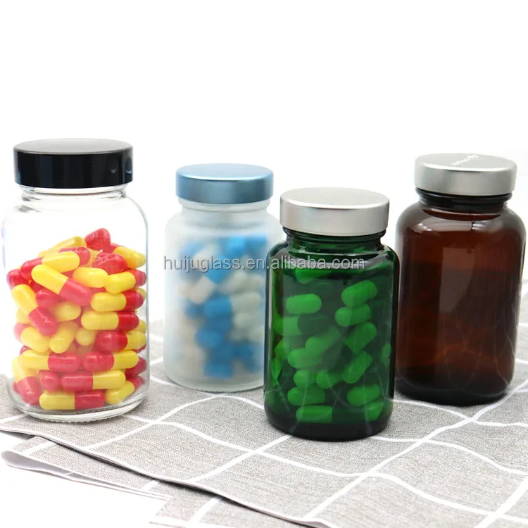 150 ml 120 ml 100 ml Amber frosted health care capsule wide mouth glass bottle clear glass pill vitamin bottle with screw cap