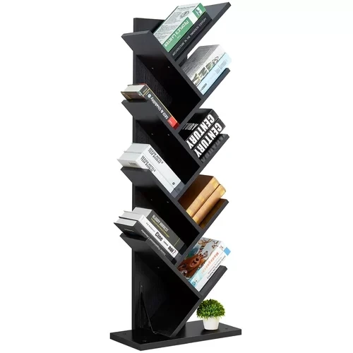 Wooden Display Storage Bevel Edge Bottom Board 9 Shelf Tree Bookcase for CDs & Books