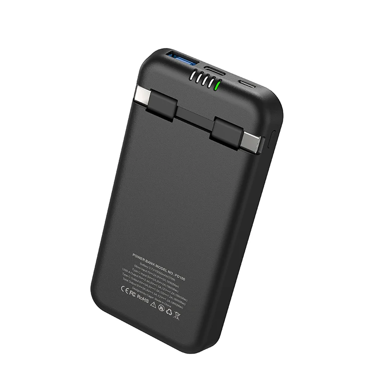 
Portable Power Display Type-C Bidirectional Fast Charger Power Bank with Removable Built-in Charging Cable 
