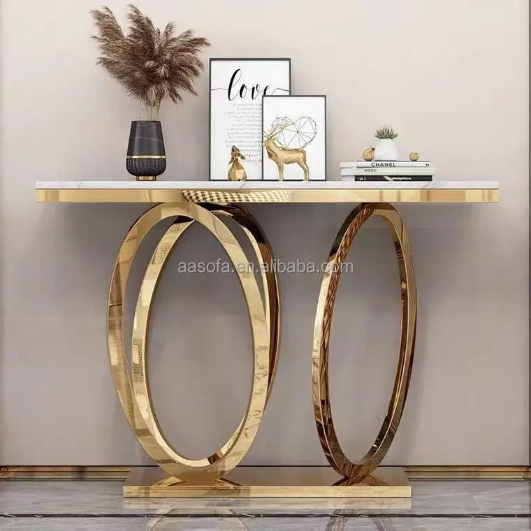 Luxury Rustic Console Table with Mirror Modern Hallway Brass Stainless Steel 1- piece Table De Console Sofa TV Table legs design