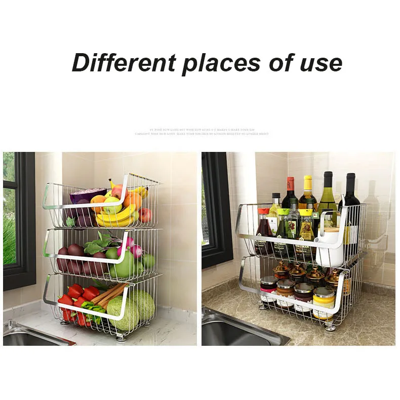 Kitchen cheap modern black 3 tier wall mounted metal fruit basket floor stand storage basket