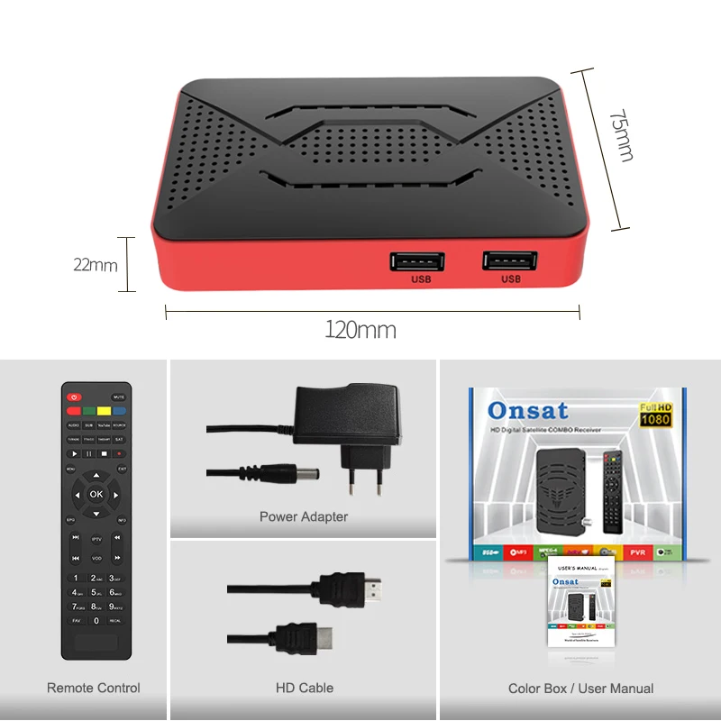 Digital Satellite TV Receiver DVB S2 HEVC 1080P Full HD USB Wifi Dongle