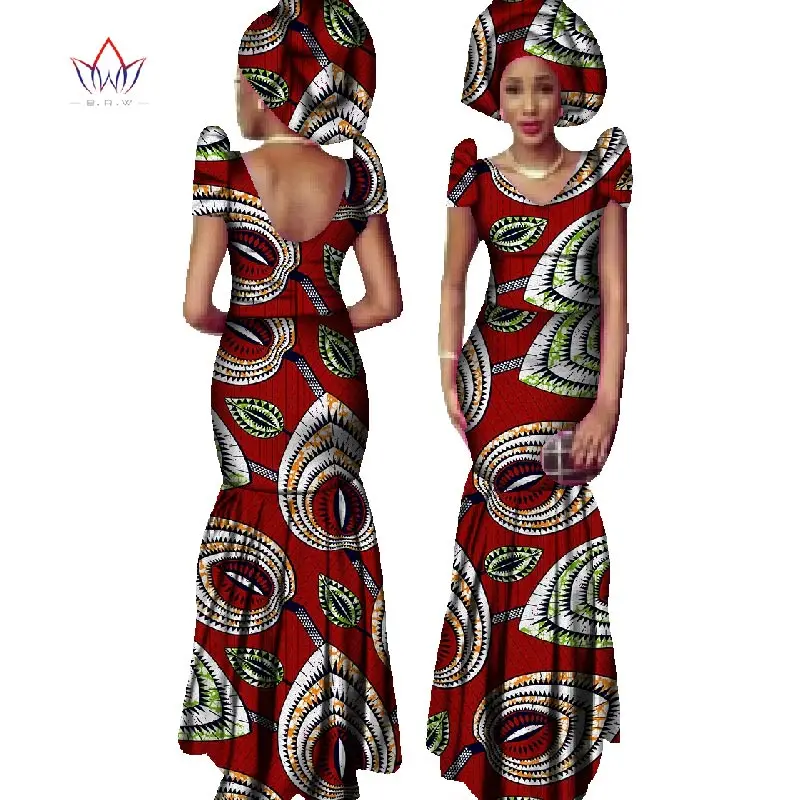 WY122 оптовая продажа высококачественных женских платьев, элегантное облегающее однотонное длинное платье с Африканским принтом