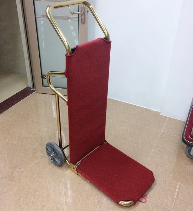 Luxury Hotel Lobby Bellman Luggage Carrier Cart Stainless Steel Golden Baggage Trolley Bellboy Cart
