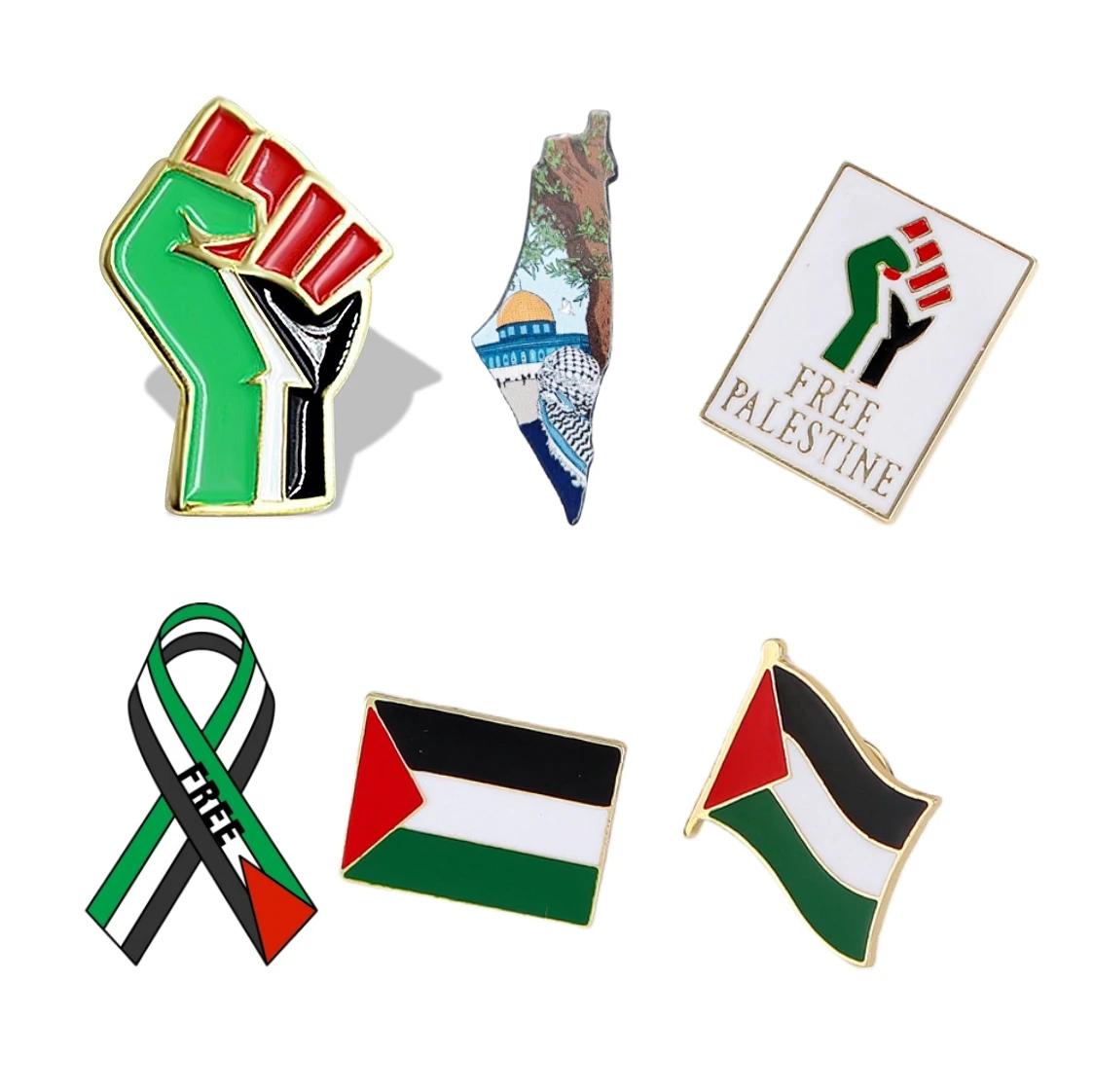 Metal Palestine Sticker Custom Map Logo Palestine Flag Pin Handala Brooch Europe Gold Plated Gift Promotion Folk Art Qatar Pin