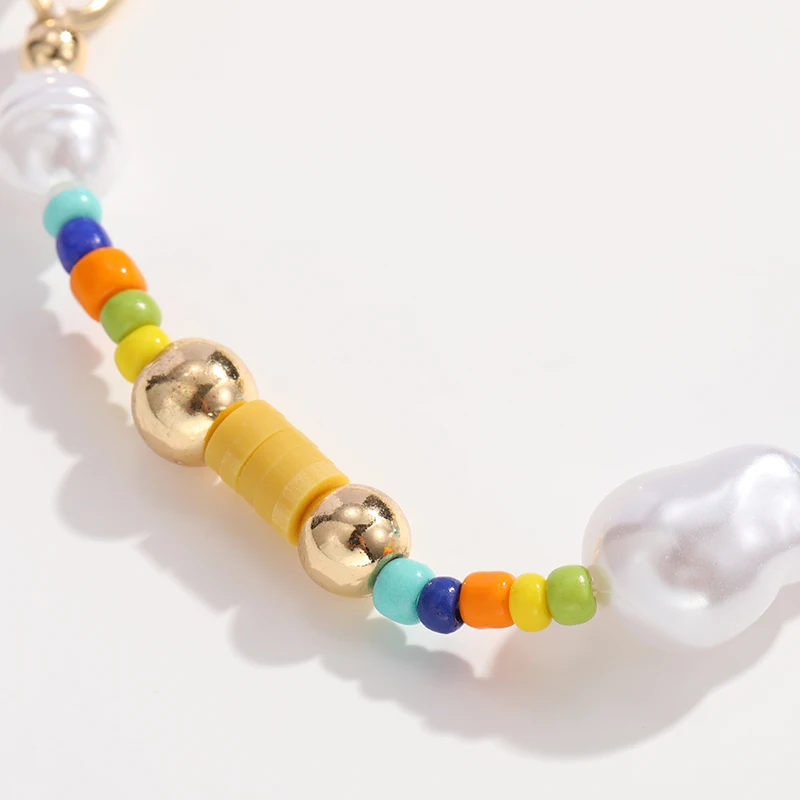 2022 Spring Summer Paper clip Chain Pearl Necklace Drop Pendant Earring Bracelet Set Seed Beads Pendant Gold jewelry set