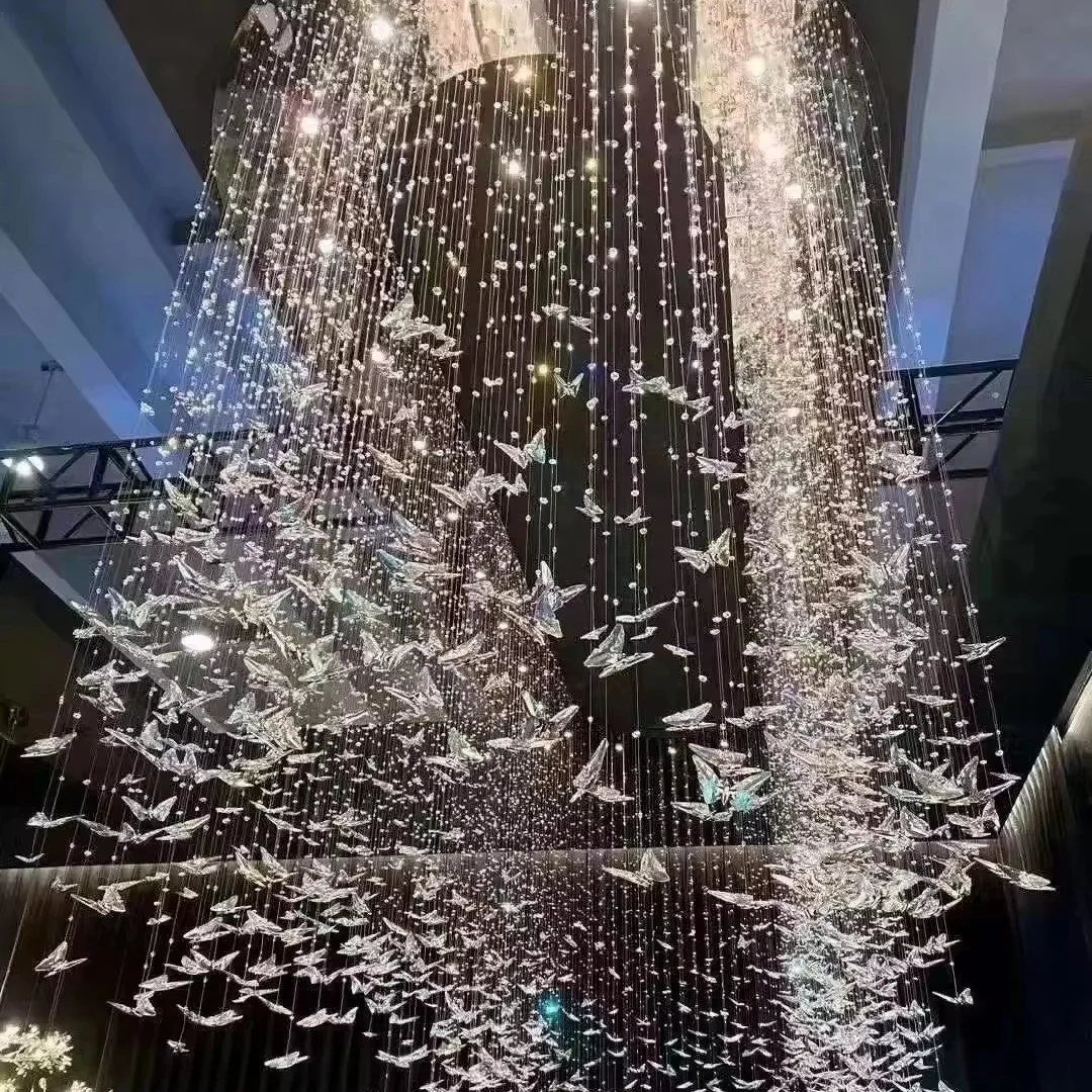 Modern Asian Design Crystal Butterfly Ceiling Lamp Elegant Pendant Light for Hotel Lobby Chandeliers & Pendant Lights