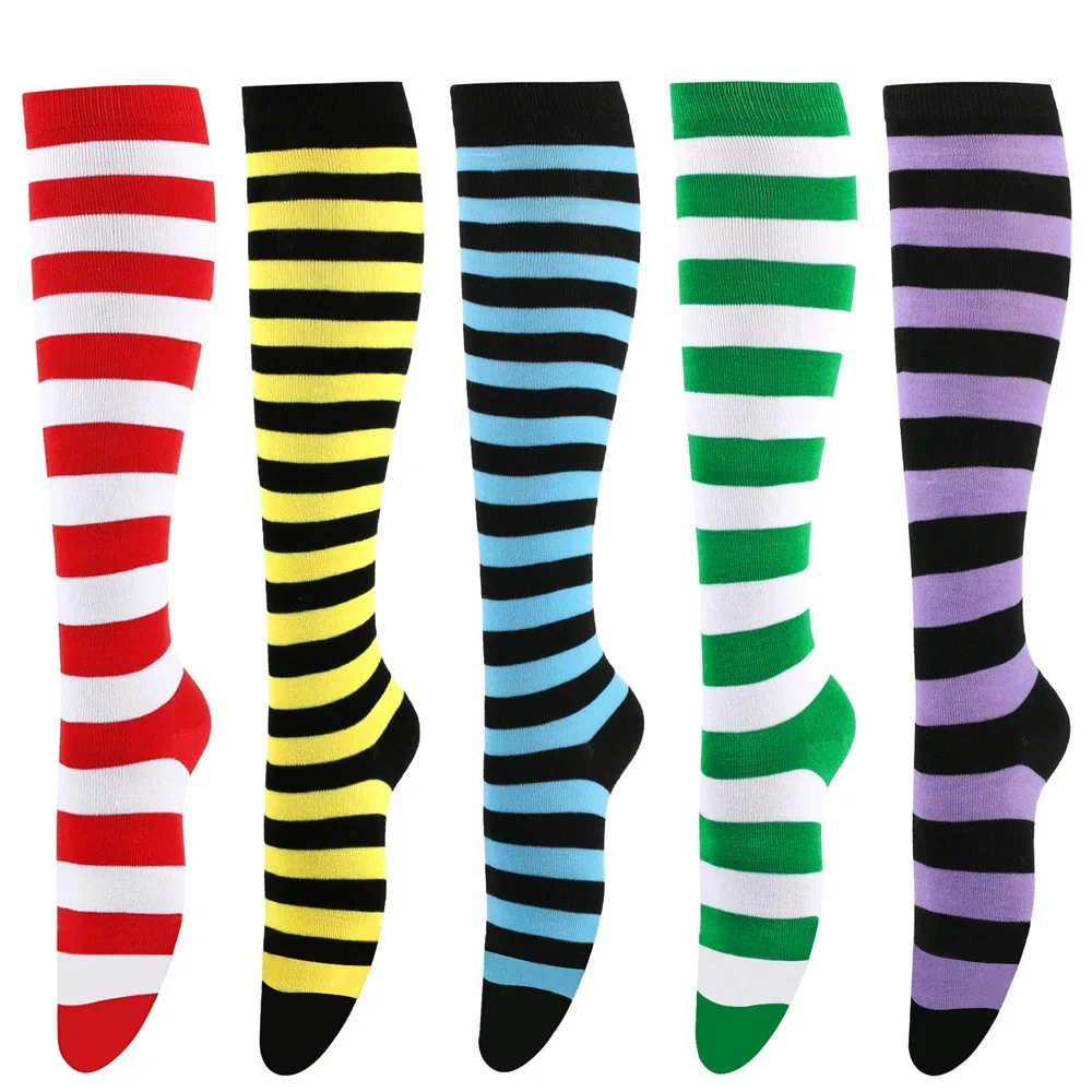 Christmas Red and Green Striped Socks Elf Candy Knee High Socks Xmas Stockings for Women Girls