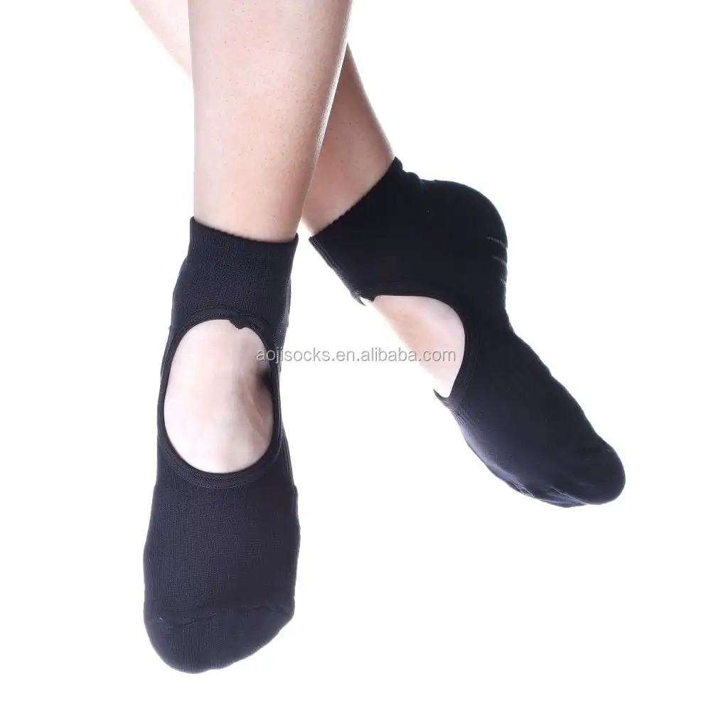 AJ19507 Custom Black Cotton Wholesale Women Cutout Hole Yoga Fitness Grip Toeless Socks