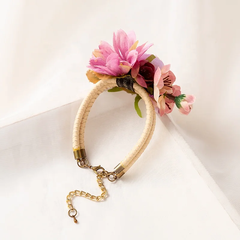 
Handmade artificial fabric flower floral bridal corsage wrist flower bracelet for wedding 