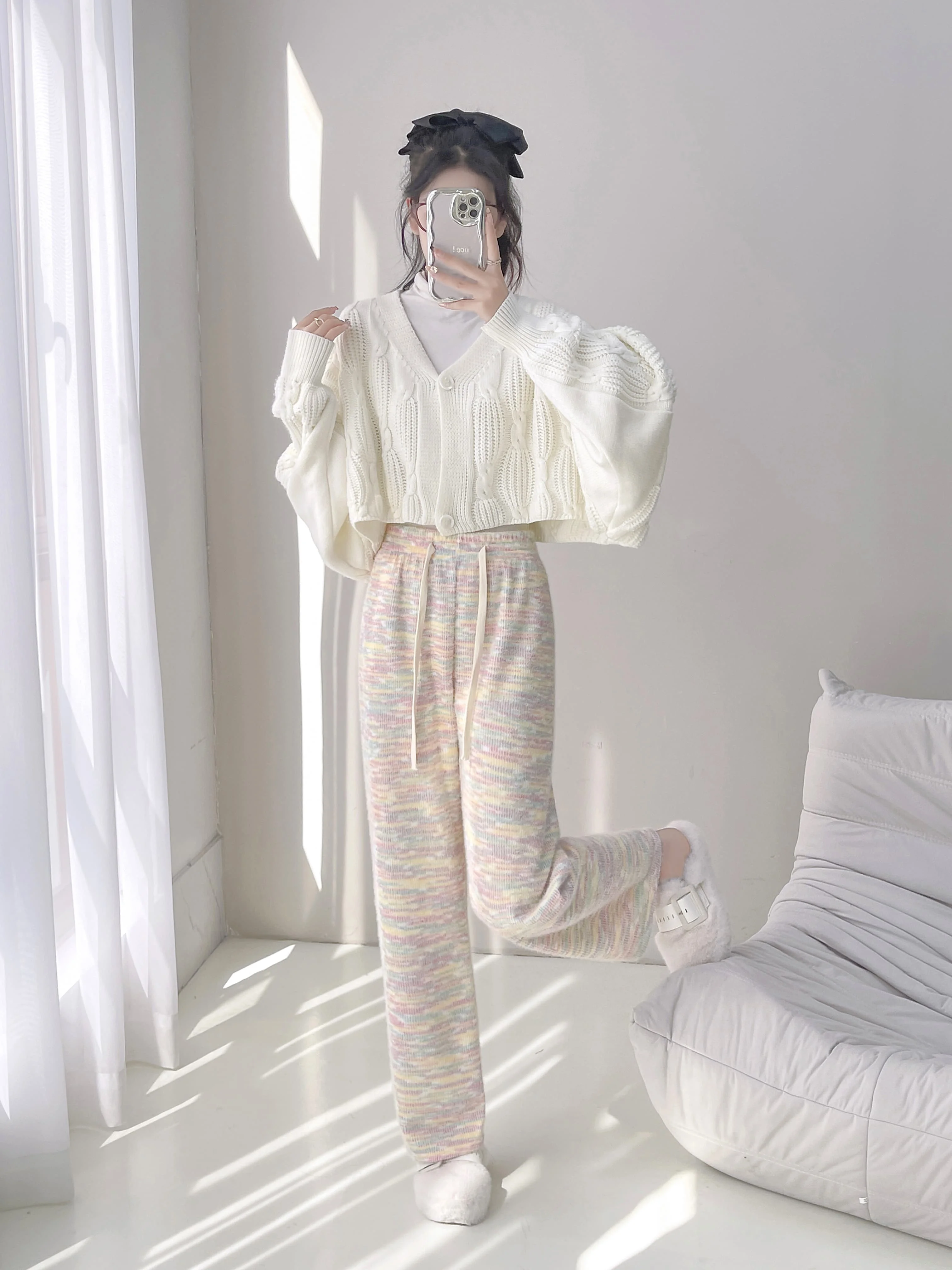 Hot Selling Loose Lazy Casual Pants High Waist Vertical Rainbow Wide Leg Pants