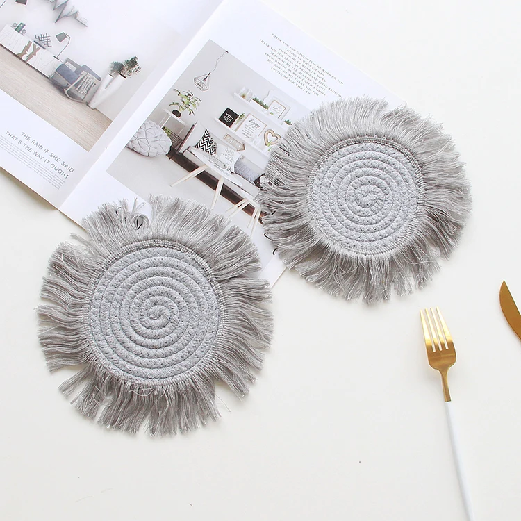 INS tassel cotton thread woven  heat insulation  cotton rope table mat