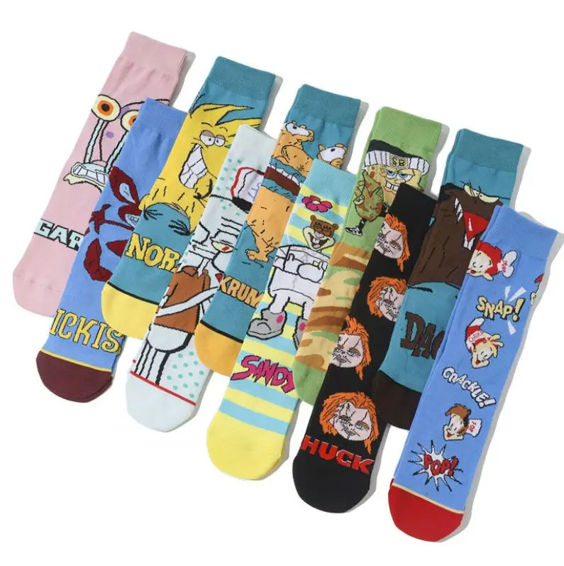 New Style Funny Anime Cartoon Characters Hip-hop Skateboard Stockings Soft Cotton Funky Adults Cartoon Long Socks