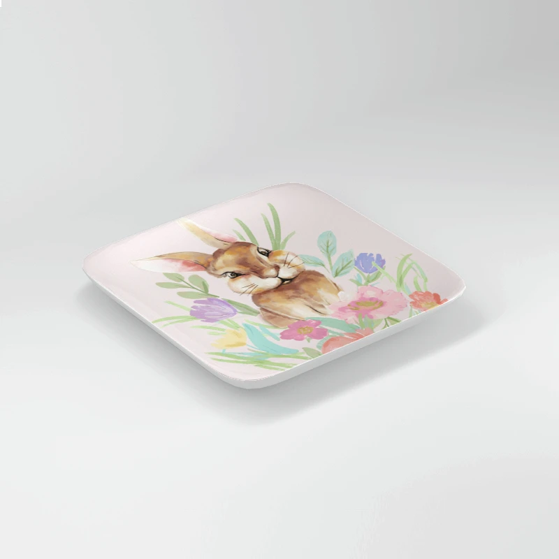 Nordic Style Round Square Egg Easter Ceramic Plates with Rabbit Holiday Dinnerware Porcelain Plates pink marble dish set