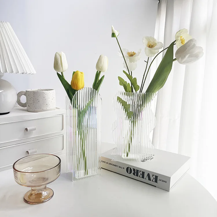 Acrylic Vase Colorful Nordic Geometric Minimalist Gift Flower Vase Modern Home Office Wedding Decor Flower Glass Vase Acrylic
