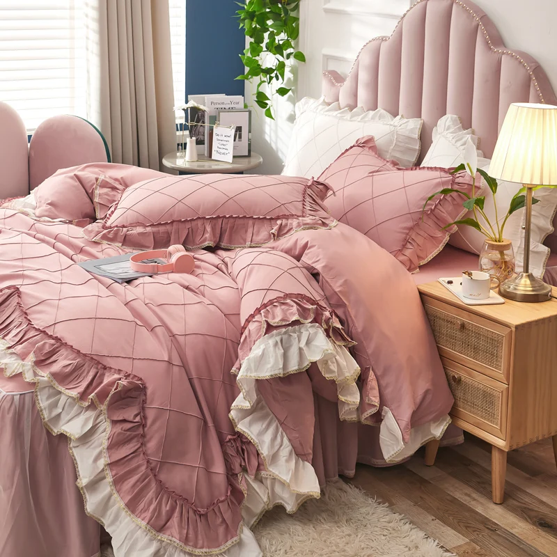 2023 New Cotton Korean Version Bed Skirt 4-piece Bedding Set