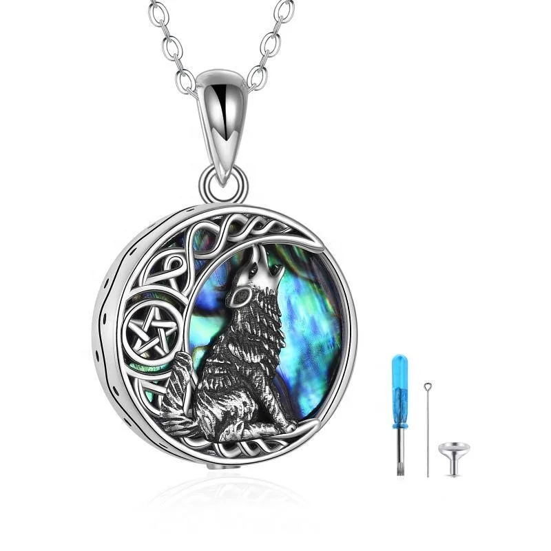 Fine jewelry wholesale 925 Sterling Silver Ashes Wolf Enamel Abalone Shell Urn Necklace