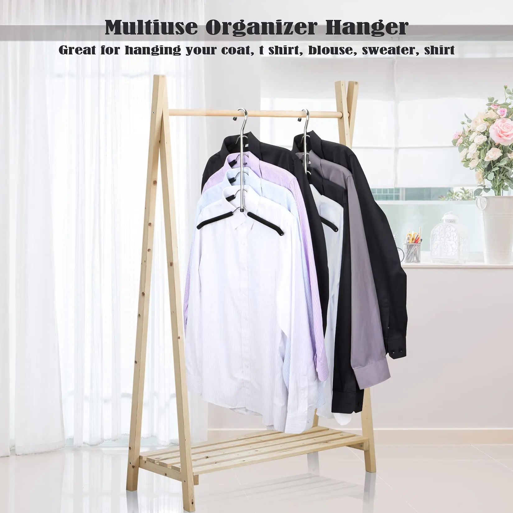 Space Saving Clothes Hanger Non Slip Padded Coat Hanger 5 Layers Sweater Shirt Hanger Closet Storage Organizer