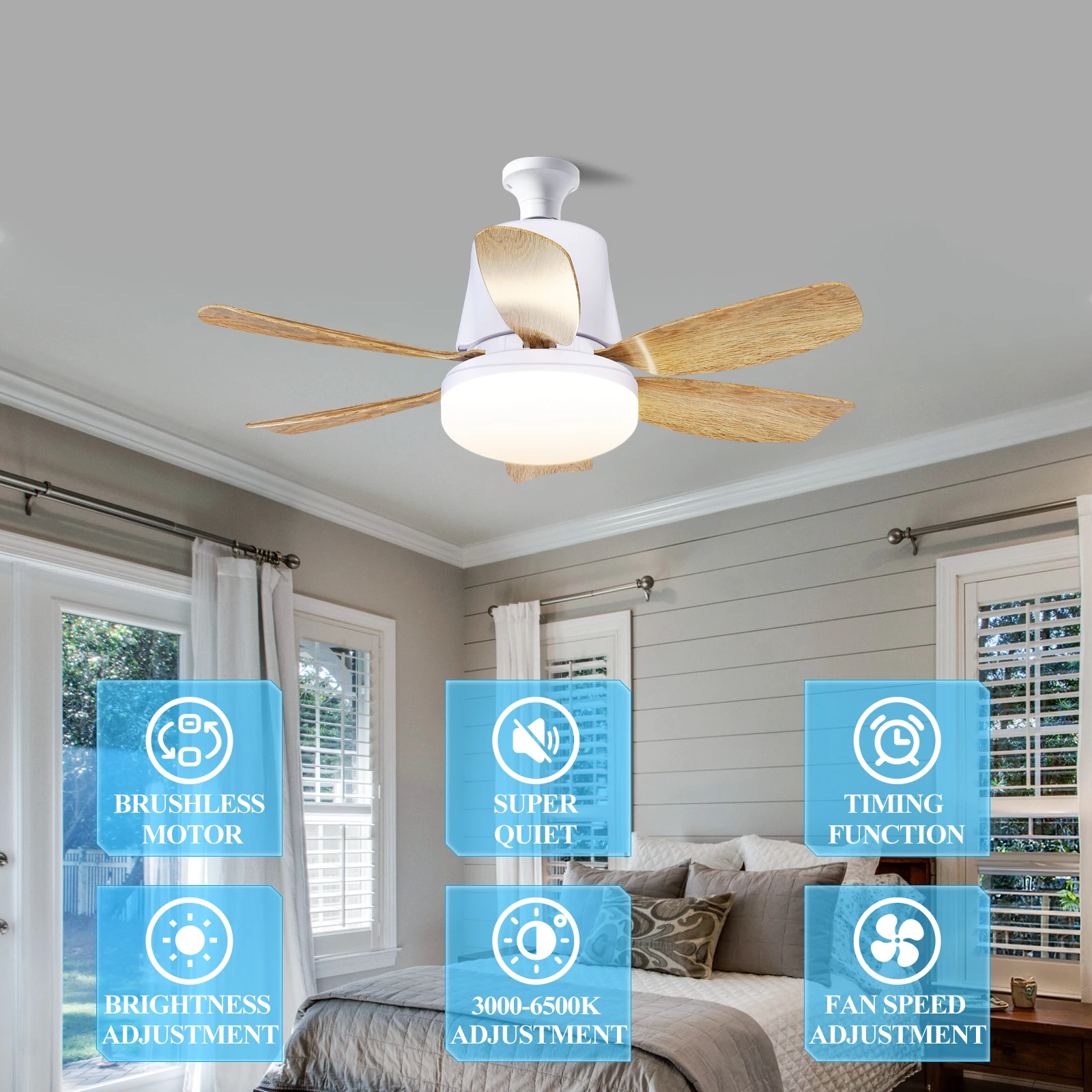 Emitting Home Decor Moving Head 360 Rotating Dimmable Remote Control Modern LED Ceiling Fan Smart Home Lights E27 Fan Light Bulb