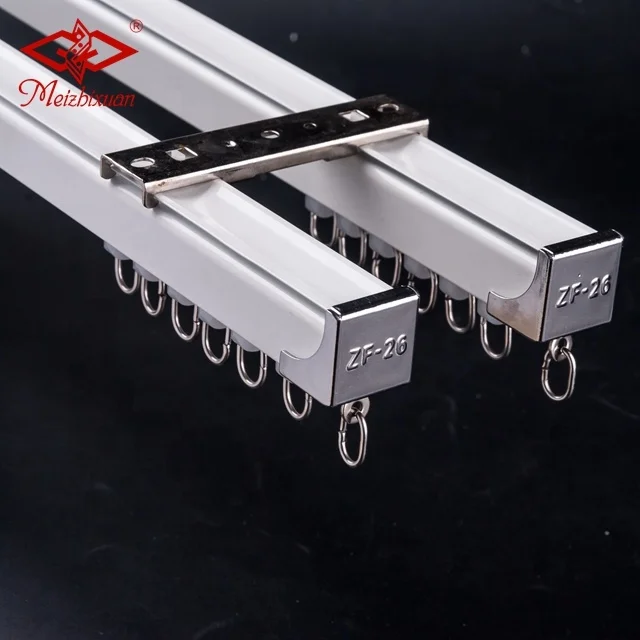 Modern double bay window outdoor oriental tension flat curtain rail