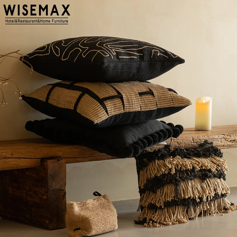 WISEMAX FURNITURE Nordic Creative Design Black Gray Home Decor Bedroom Fabric Cushion Hotel Home Sofa Pillows For Living Room
