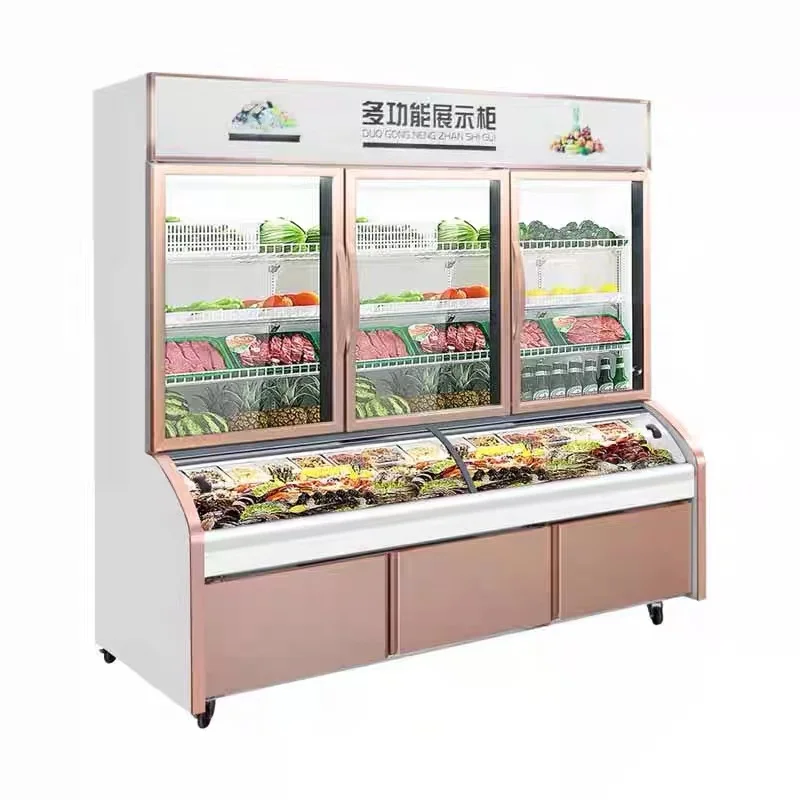 Single-Temperature Display Freezer Double-Temperature Refrigerator Freezer for Meat and Vegetables