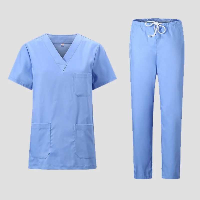 Wholesale Soft Cotton V Neck Split Suit Unisex Medical Uniforme Scrubs Sets Anti Wrinkle Women Hospital Uniforms