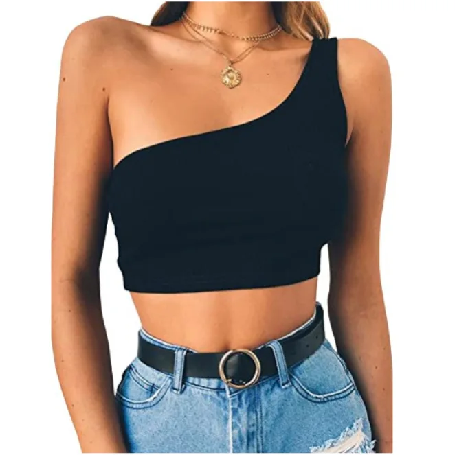 Женский укороченный топ без рукавов, хлопковая кофта на одно плечо, футболка на шнуровке, кофта